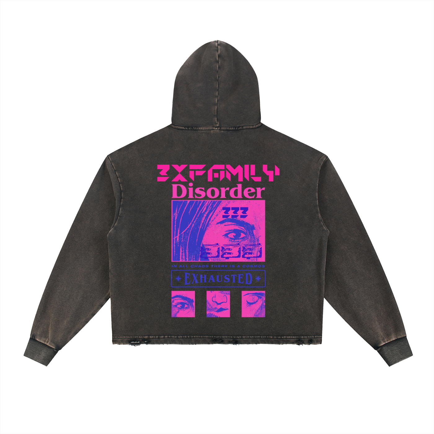 Vintage Washed Frayed-Hem Hoodie ODMPOD