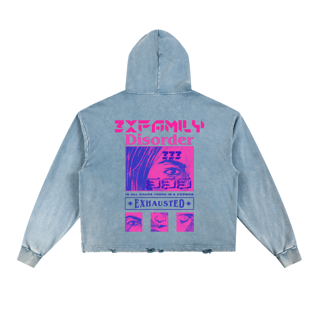 Vintage Washed Frayed-Hem Hoodie ODMPOD